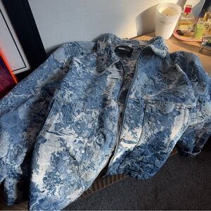 Blue and White Floral Denim Jacket